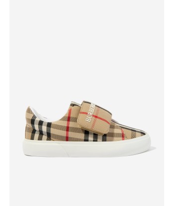 Burberry Kids Cotton Check Velcro Strap Trainers in Beige acheter en ligne