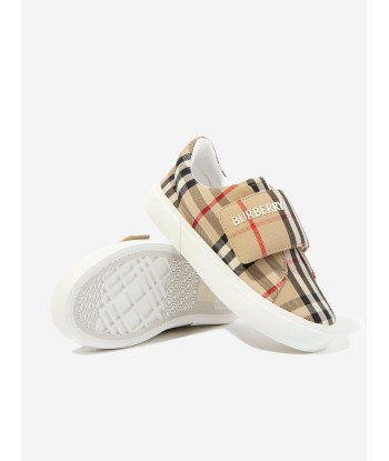 Burberry Kids Cotton Check Velcro Strap Trainers in Beige acheter en ligne