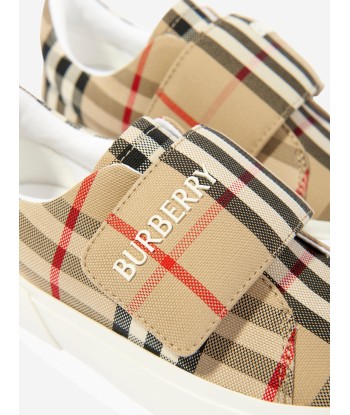 Burberry Kids Cotton Check Velcro Strap Trainers in Beige acheter en ligne