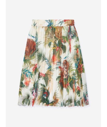 Roberto Cavalli Girls Silk Botany Skirt in White de votre