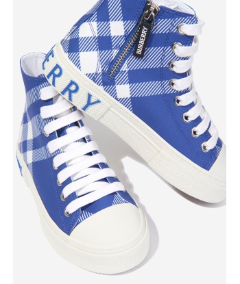 Burberry Kids Cotton Check High Top Trainers in Blue des créatures d'habitude