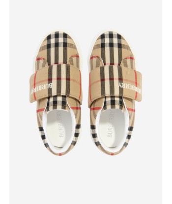 Burberry Kids Cotton Check Velcro Strap Trainers in Beige acheter en ligne