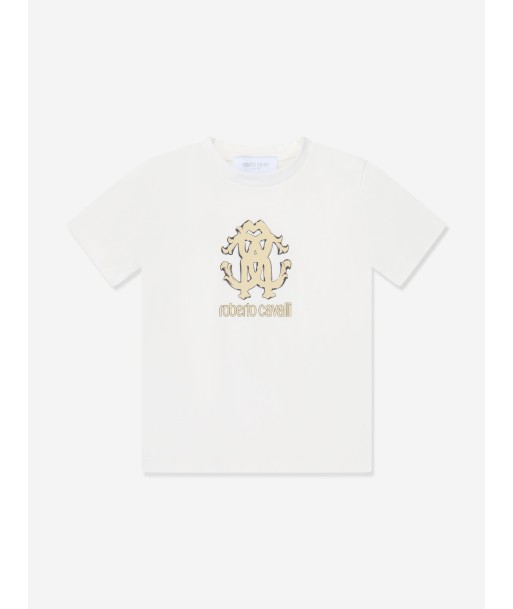 Roberto Cavalli Girls Logo T-Shirt in White Jusqu'à 80% De Réduction