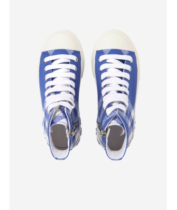 Burberry Kids Cotton Check High Top Trainers in Blue des créatures d'habitude