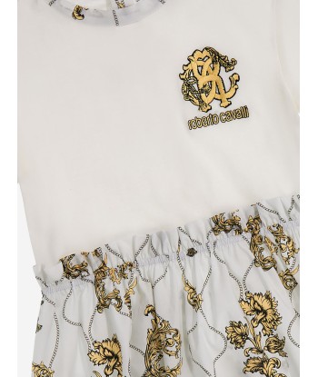 Roberto Cavalli Girls Arabesque Logo Dress in White s'inspire de l'anatomie humaine