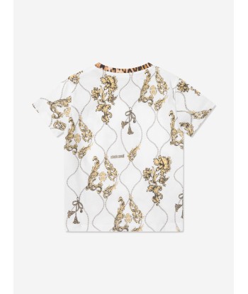 Roberto Cavalli Girls Arabesque Logo T-Shirt in White en linge