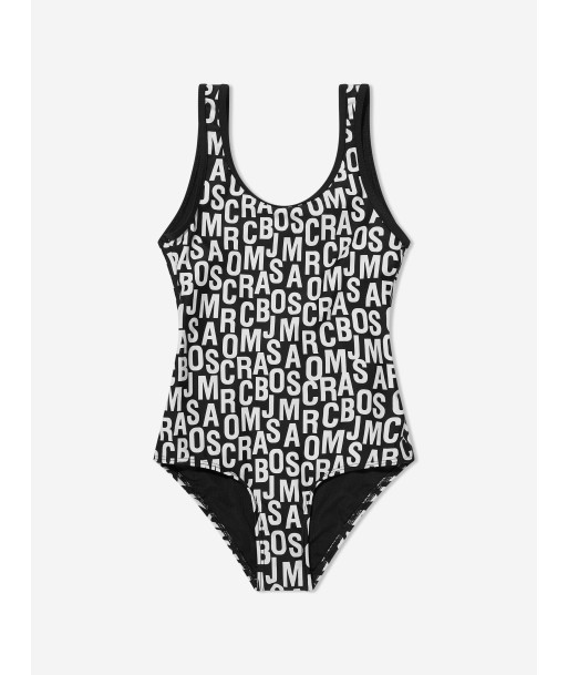 MARC JACOBS Girls Logo Print Swimsuit in Black Comment ça marche