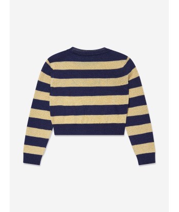 Versace Girls Striped Cropped Jumper in Navy pas cher 