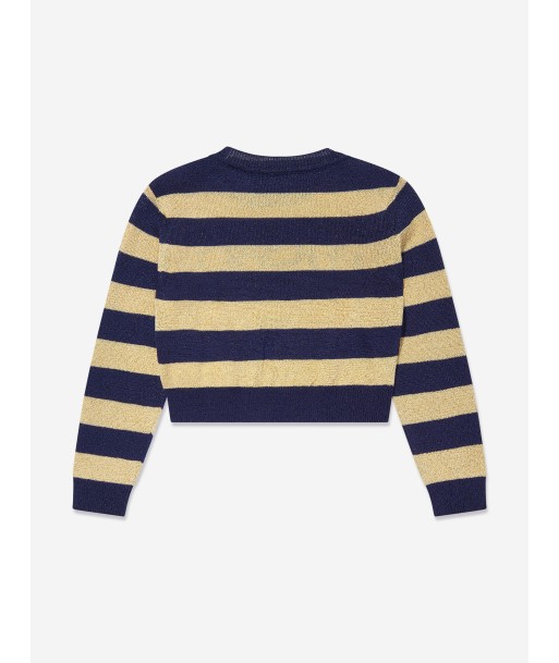 Versace Girls Striped Cropped Jumper in Navy pas cher 