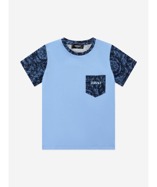 Versace Boys Barocco Logo T-Shirt in Blue en ligne