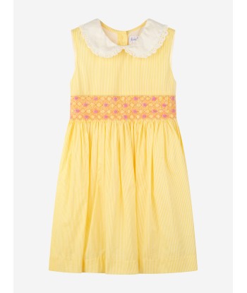 Rachel Riley Girls Pinstripe Smocked Dress in Yellow JUSQU'A -70%! 