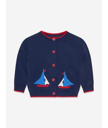 Rachel Riley Baby Sailboat Intarsia Cardigan in Navy en ligne