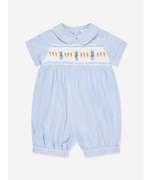 Rachel Riley Baby Boys Bunny Smocked Romper in Blue soldes