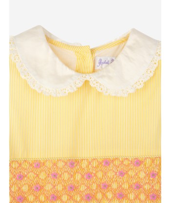 Rachel Riley Girls Pinstripe Smocked Dress in Yellow JUSQU'A -70%! 