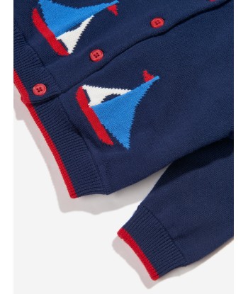 Rachel Riley Baby Sailboat Intarsia Cardigan in Navy en ligne