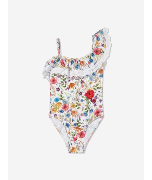 Selini Action Girls Poppy Print Swimsuit in White pas chere