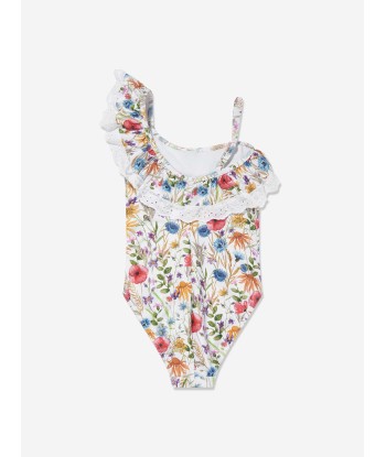 Selini Action Girls Poppy Print Swimsuit in White pas chere