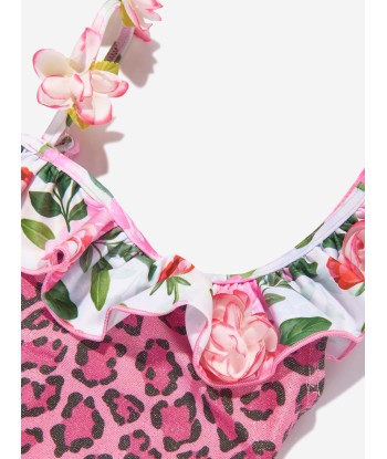 Selini Action Girls Leopard And Floral Swimsuit in Pink hantent personnes