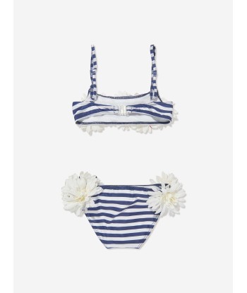 Selini Action Girls Striped Flower Bikini in Blue du meilleur 