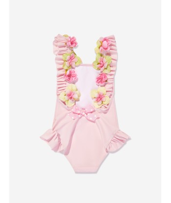 Selini Action Girls Flower Strap Swimsuit in Pink rembourrage situé sous