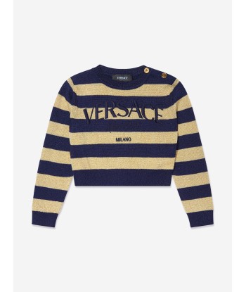 Versace Girls Striped Cropped Jumper in Navy pas cher 