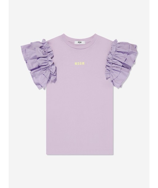 MSGM Girls Ruffle Sleeve T-Shirt Dress in Lilac Pour