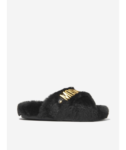 Moschino Girls Faux Fur Logo Slippers de votre