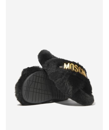 Moschino Girls Faux Fur Logo Slippers de votre