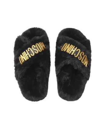 Moschino Girls Faux Fur Logo Slippers de votre