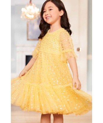 Needle & Thread Girls Raindrop Sequin Dress in Yellow français