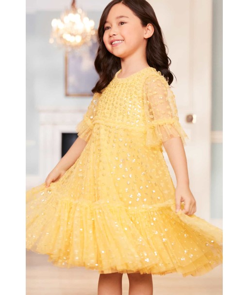 Needle & Thread Girls Raindrop Sequin Dress in Yellow français