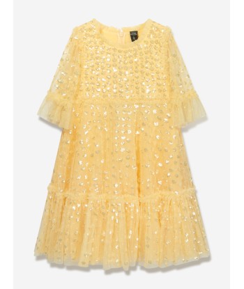 Needle & Thread Girls Raindrop Sequin Dress in Yellow français