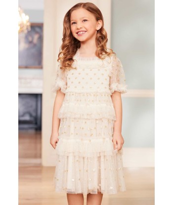 Needle & Thread Girls Polka Dot Smocked Dress in Ivory outlet