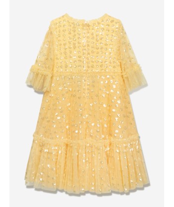 Needle & Thread Girls Raindrop Sequin Dress in Yellow français