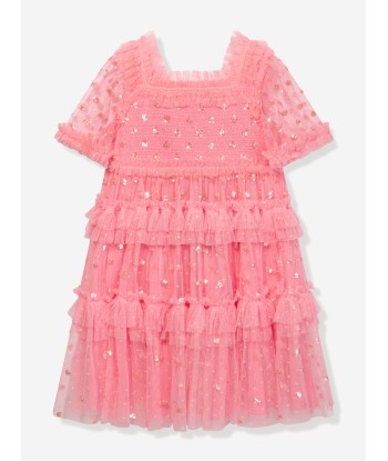 Needle & Thread Girls Polka Dot Smocked Dress in Pink Livraison rapide