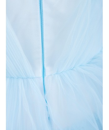 Marchesa Girls Bow Embellished Pleated Tulle Gown in Blue soldes