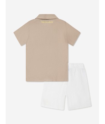 Trussardi Boys Delian Shirt And Shorts Set in Beige prix