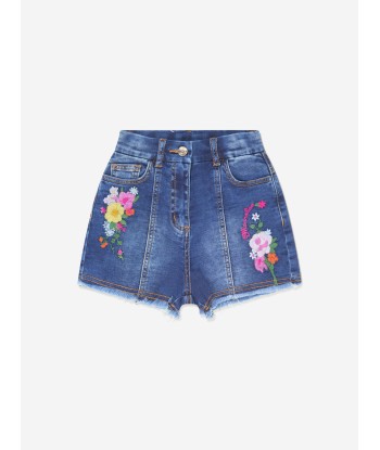 Monnalisa Girls Denim Embroidered Flower Shorts online