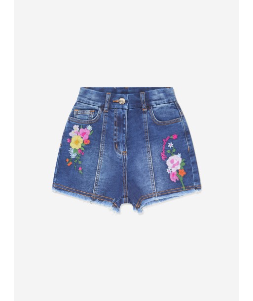 Monnalisa Girls Denim Embroidered Flower Shorts online