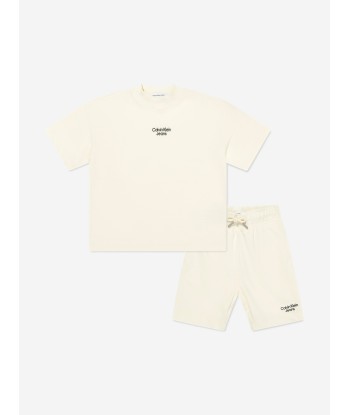 Calvin Klein Boys Ottoman Relaxed Shorts Set in Beige Les magasins à Paris et en Île-de-France