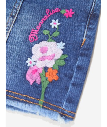 Monnalisa Girls Denim Embroidered Flower Shorts online