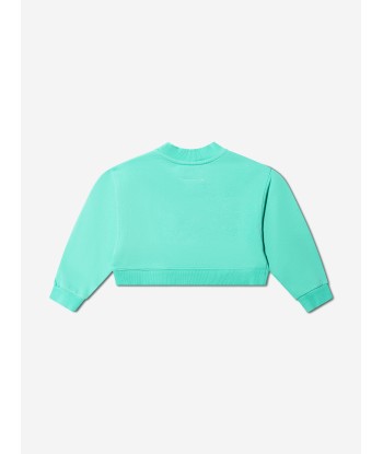 MM6 Maison Margiela Kids Cropped Logo Sweatshirt In Aquamarine commande en ligne