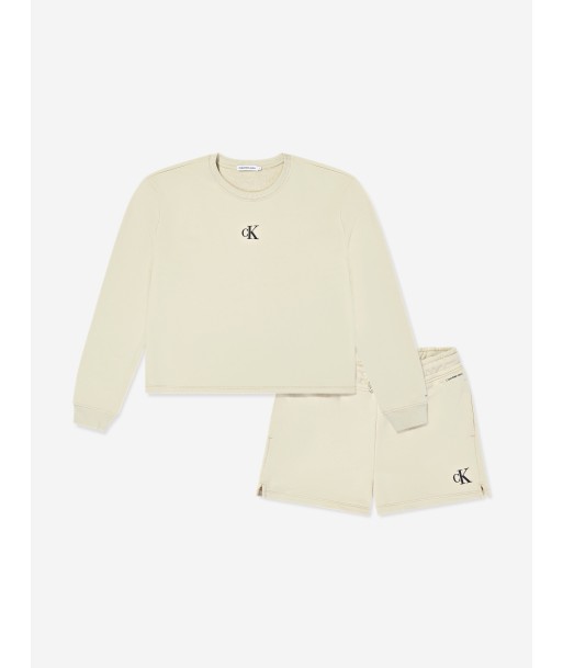 Calvin Klein Girls CK Logo Sweatshirt Shorts Set in Beige 2023