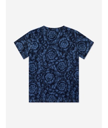 Versace Boys Barocco Logo T-Shirt in Blue en ligne