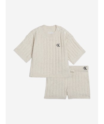 Calvin Klein Baby Linen Blend Knit Set in Beige Pour