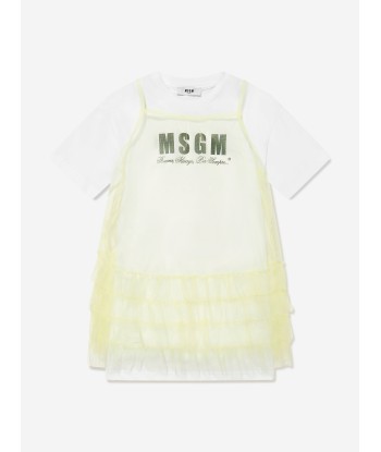 MSGM Girls Jersey And Tulle Dress in Green Toutes les collections ici