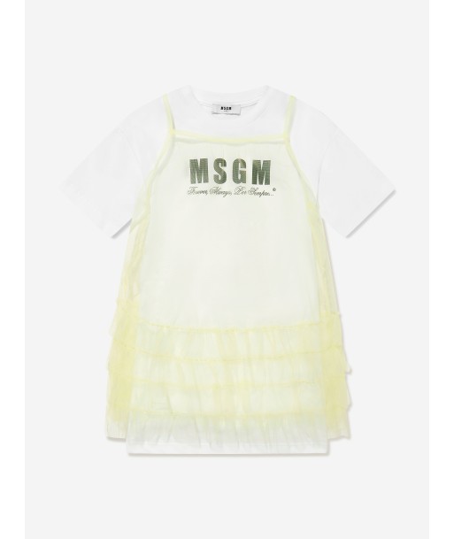 MSGM Girls Jersey And Tulle Dress in Green Toutes les collections ici