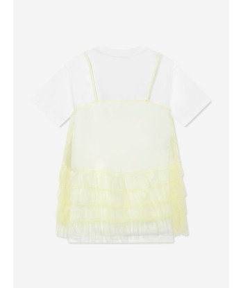 MSGM Girls Jersey And Tulle Dress in Green Toutes les collections ici