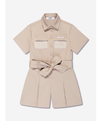 MSGM Girls Cotton Satin Playsuit in Beige Jusqu'à 80% De Réduction