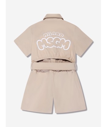 MSGM Girls Cotton Satin Playsuit in Beige Jusqu'à 80% De Réduction